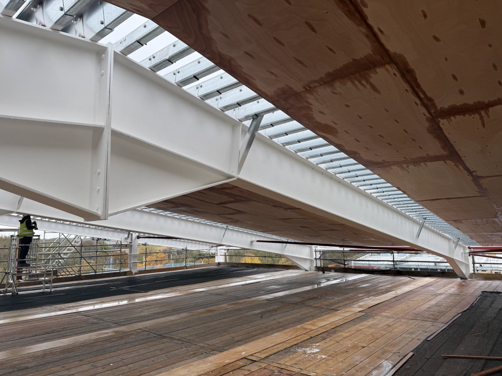 Intumescent coating applied to structural steel beams